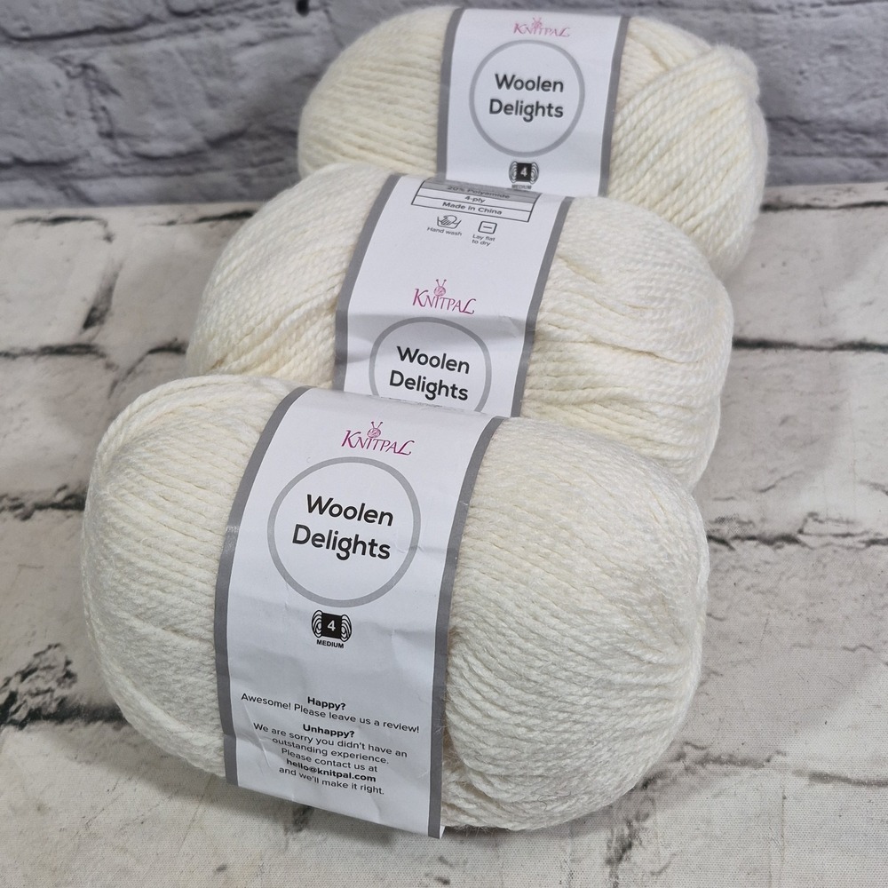 KnitPal Woolen Delights Yarn Size 4 Wool Acrylic Blend Eggshell White Lot Of‎ 3